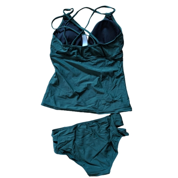 Womens Swimwear Cutout Tankini Bikini Set Sz M Stretch Green Spaghett Strap - Picture 1 of 9
